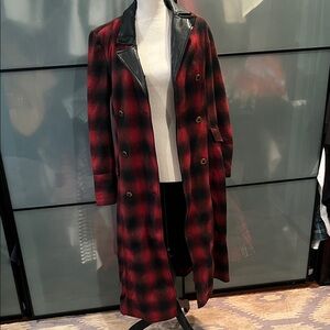 Free People Red and Black Plaid Trench Coat